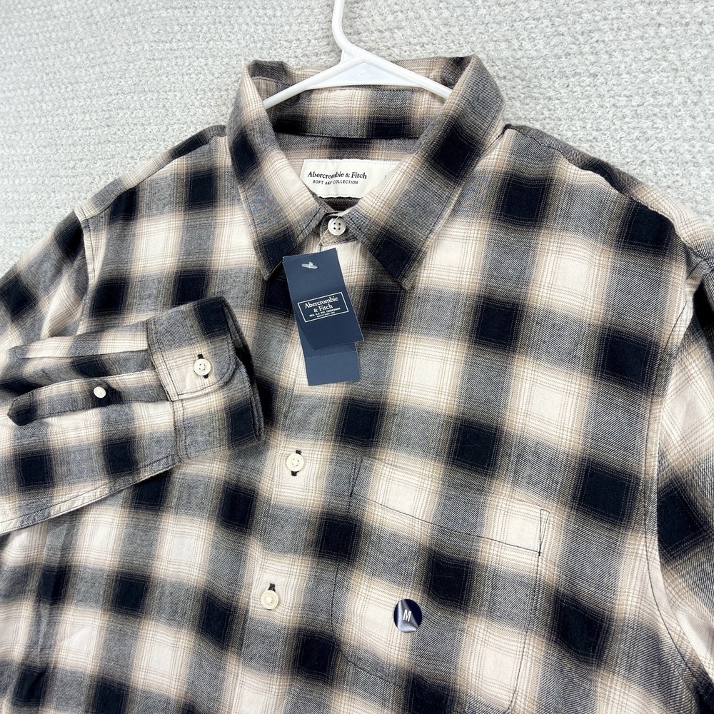 NWT Abercrombie Fitch Soft A&F Flannel Shirt Mens M Plaid Brown Black $59